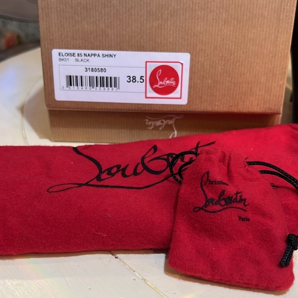 CHRISTIAN LOUBOUTIN WOMANS ELOISE 85 NAPPA SHINY BACK HEELS 38.5 - Picture 2 of 9